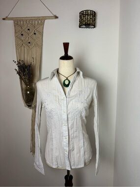 Vintage White Embroidered Button-Down Shirt